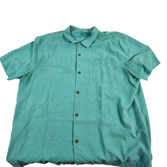 Tommy Bahama Mens Silk Short Sleeve Button Up Shirt Teal Tropical Aloha XXL - Picture 1 of 8